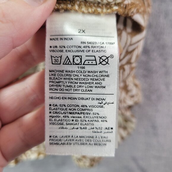 Old Navy Women 2X Brown White Print Flutter Sleeve Smocked Waist Peplum Top Boho - Picture 10 of 11